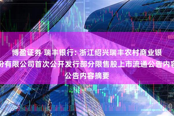 博盈证券 瑞丰银行: 浙江绍兴瑞丰农村商业银行股份有限公司首次公开发行部分限售股上市流通公告内容摘要